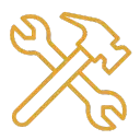 Fence repair icon showing hammer and wrench