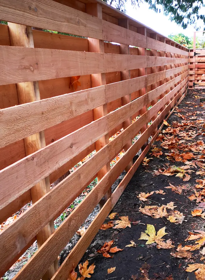 Custom horizontal cedar privacy fence installed for a Seattle home